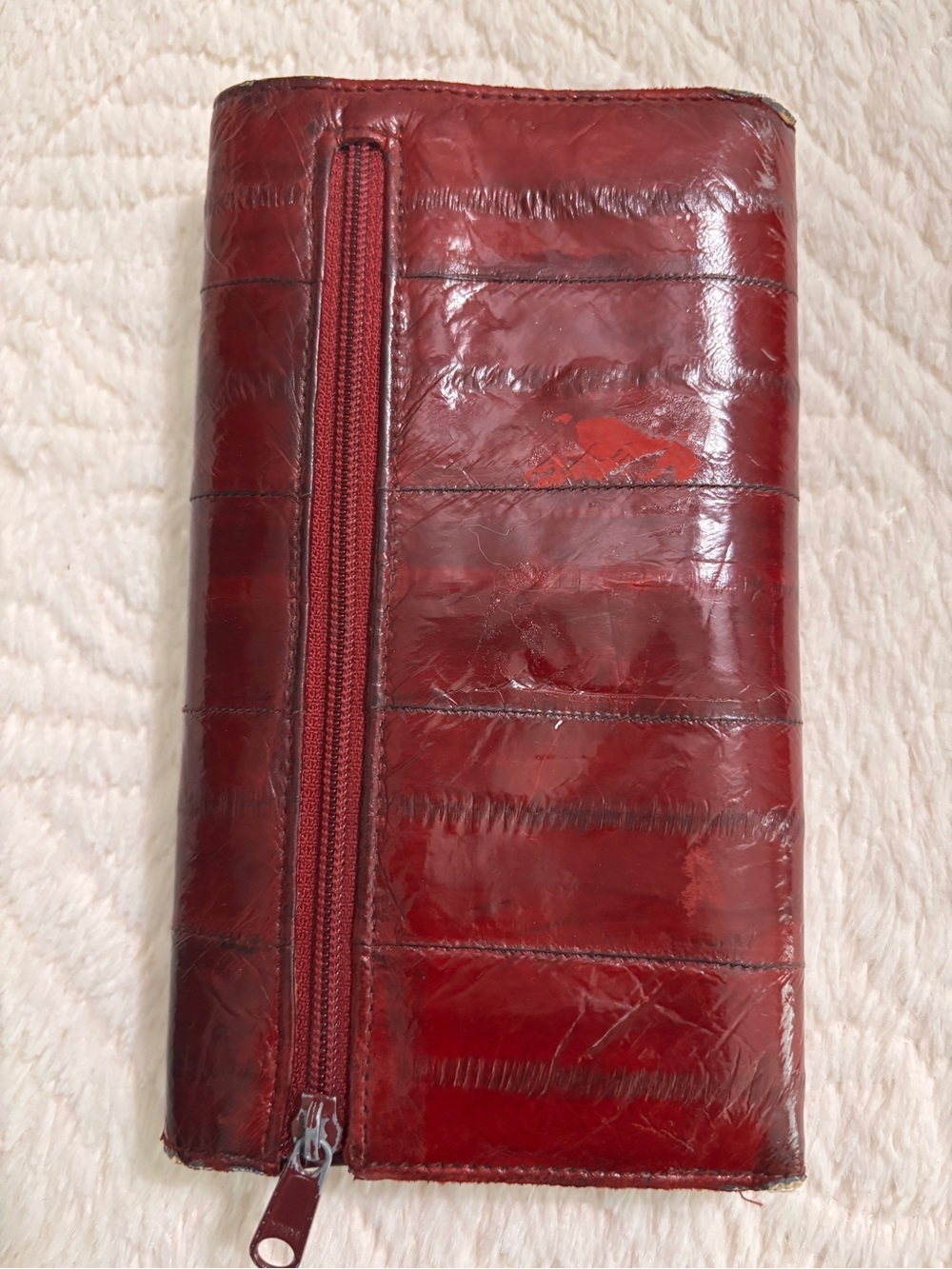 Eelskin Patent Leather Clutch Wallet in Deep Burgundy